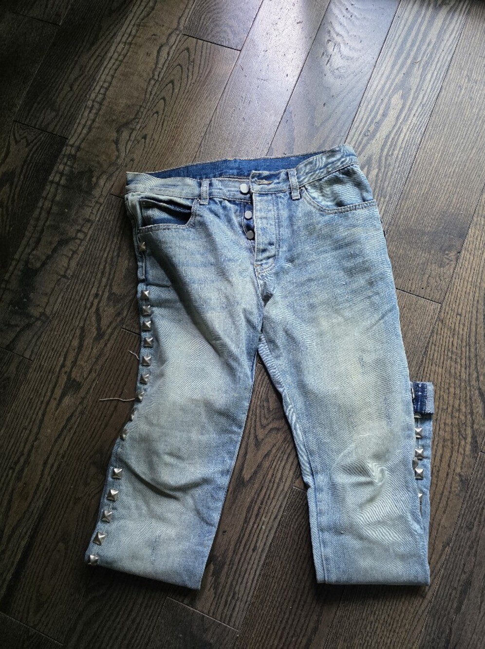 MNML Light Blue Slim Straight Jeans with Pyramid Studs